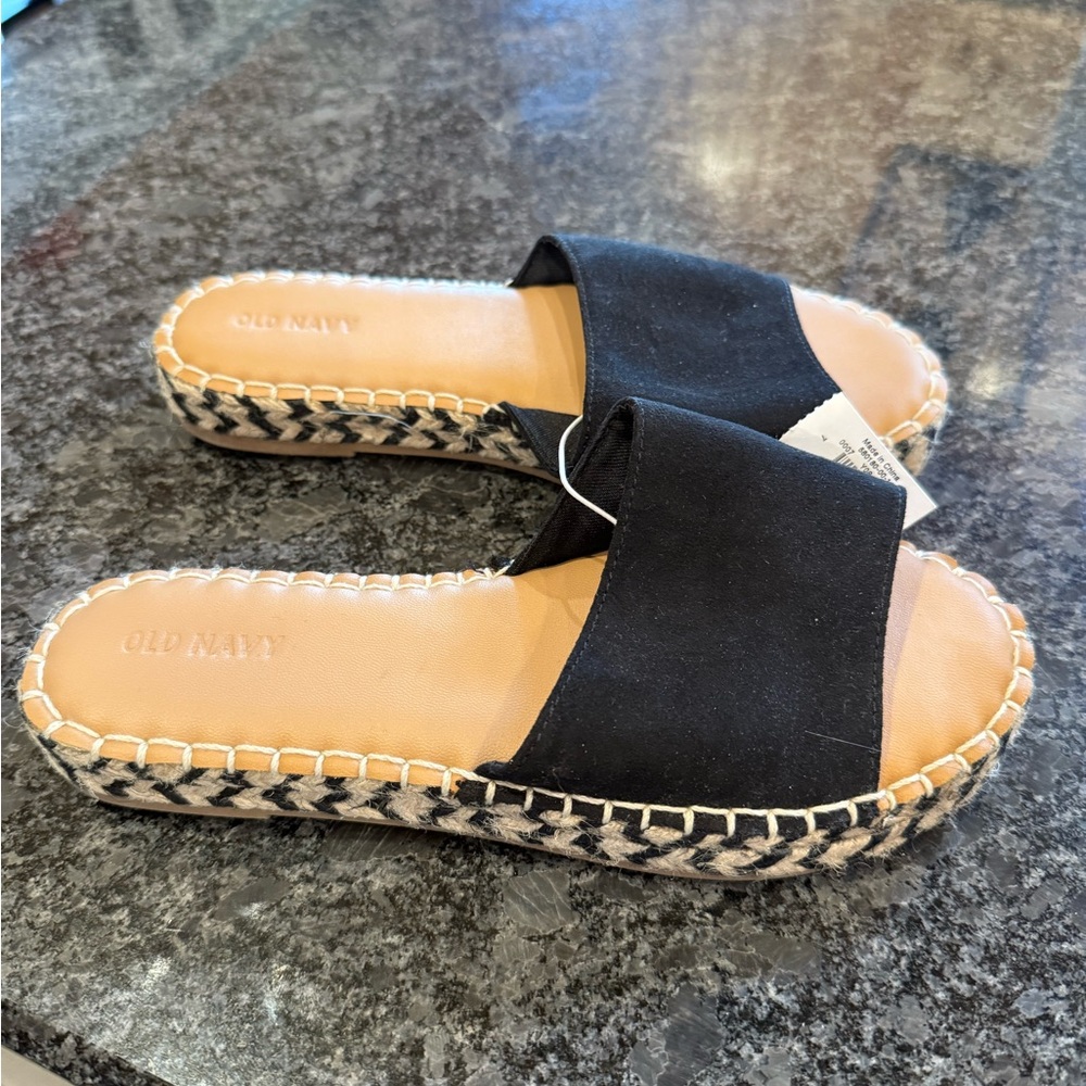 Old Navy Black Espadrille Slide Sandals